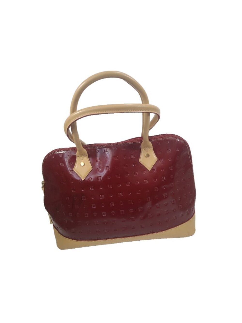 Arcadia Red Patent Satchel Top Handle Bag Gold Hardware Zip Closure Women - Picture 3 of 16